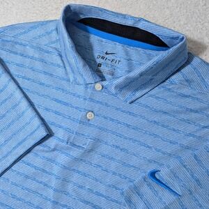 NEW Nike Polo Mens L Blue Striped Dri-FIT Stretch Golf Shirt BV6848-406 Vented